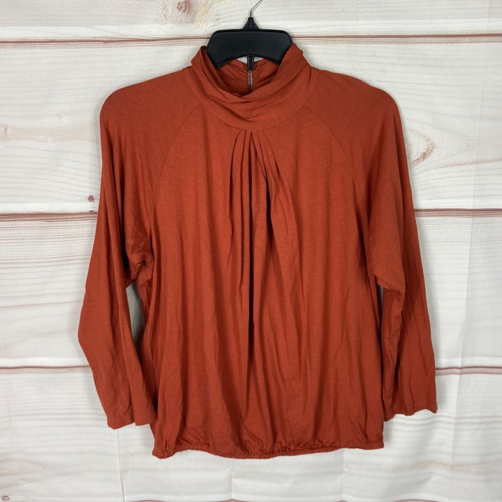 Charles‎ Nolan Top Women XL Orange Mock Neck Knit Blouse Elastic Waist Pullover
